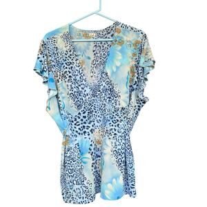 Zemolica Womens Blouse Large Animal Print Y2K VNeck Flutter Sleeve Tie Waist